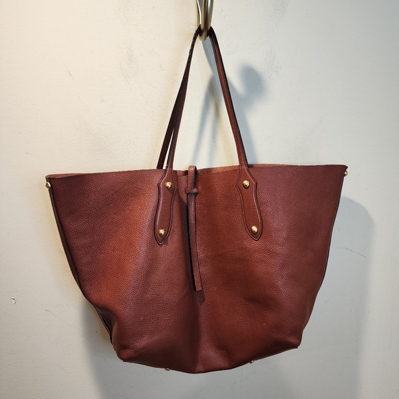 Annabel Ingall IsabellaBrown Leather Large Tote with Gold Accents